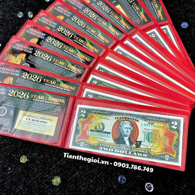 Combo 10 Tiền 2 USD Hình Con Ngựa Mạ Vàng 2026